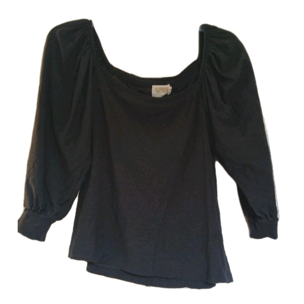 Nation LTD Los Angeles Womens Top Black Puff Sleeve Blouse Top Pima Cotton Small